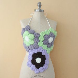 70s Knit Floral Afghan Halter Top Granny Square